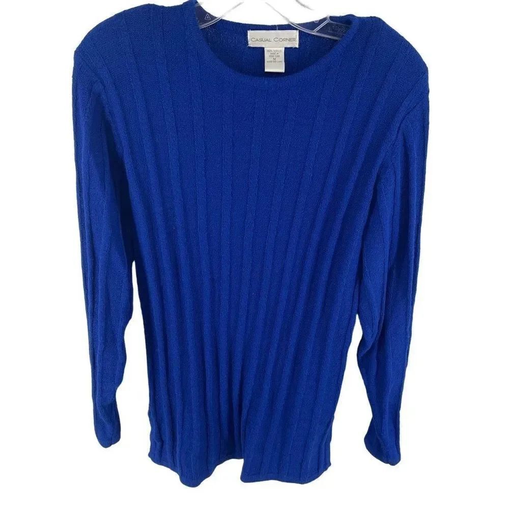 Casual Corner vintage Knit Long Sleeve Pullover Sweater Royal Blue Size Medium
